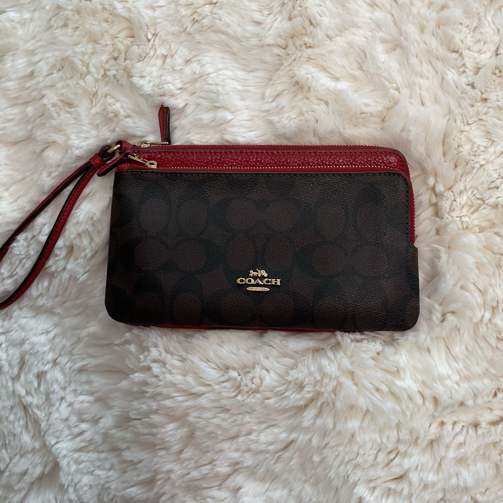Coach Brown and Red Wristlet